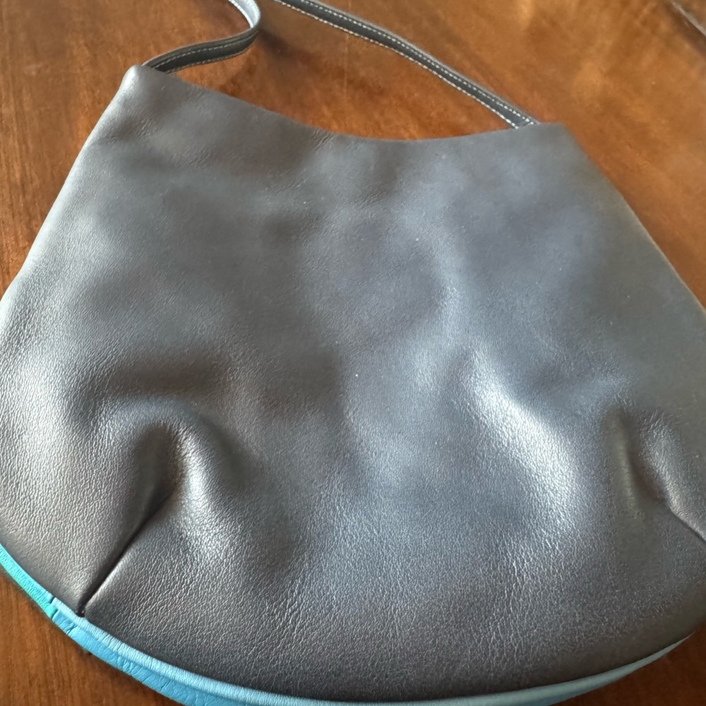 Italian Leather cross body purse with Turquoise Trim